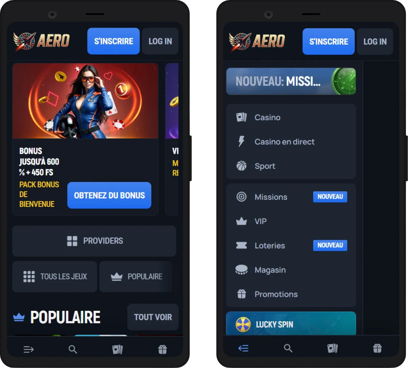Aerobet Casino sur mobile 